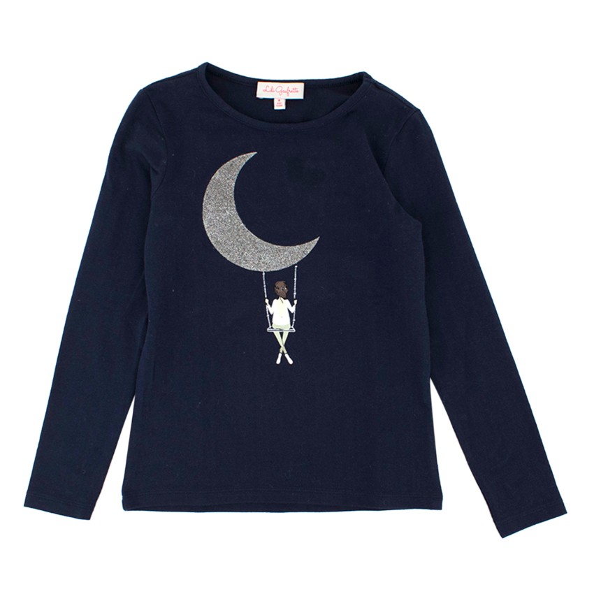 Boys Preowned Lili Gaufrette Girls 8Y Navy Moon Print Top Size 8 Years Blue cotton