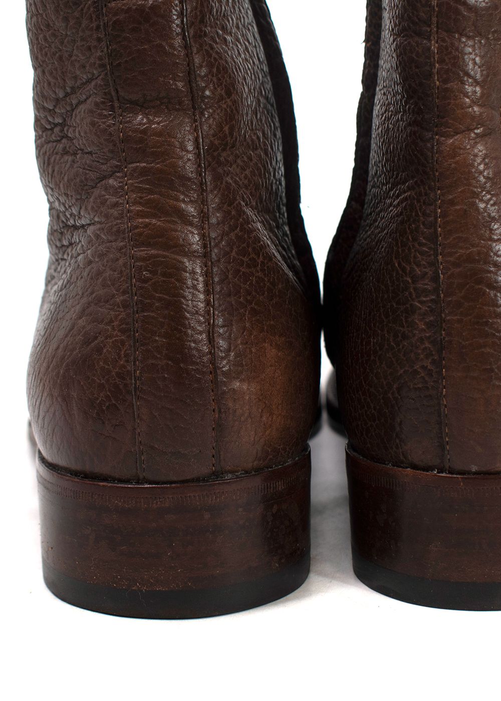 Tom Ford Brown Grained Leather Wilson Ankle Boots Size 435