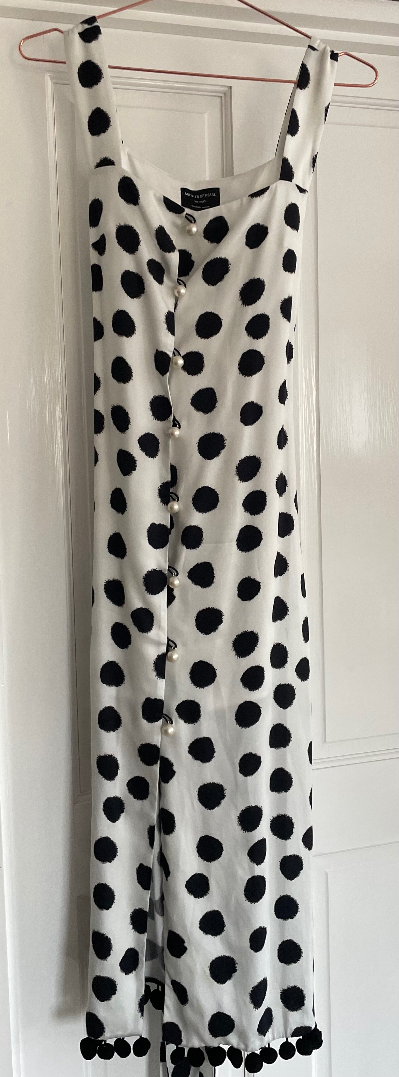 Preowned Mother of Pearl Sleeveless Button Down Spotted Dress Size XS Black and White lyocell