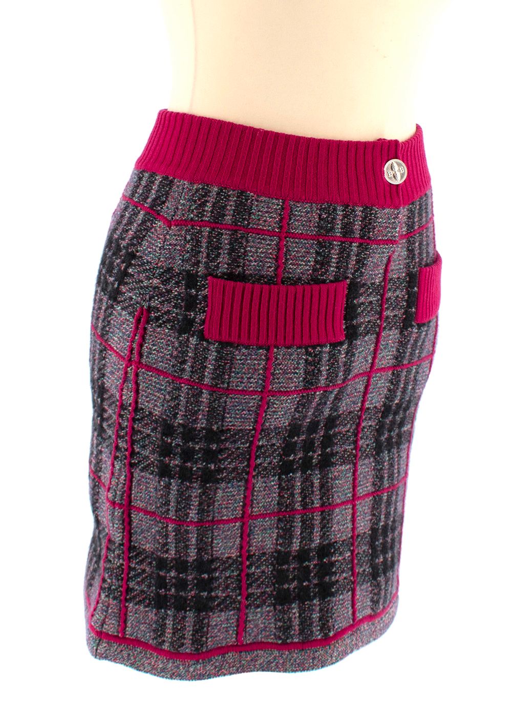 Barrie Pink  Grey Cashmere Check Knit Mini Skirt Size XS pink purple grey