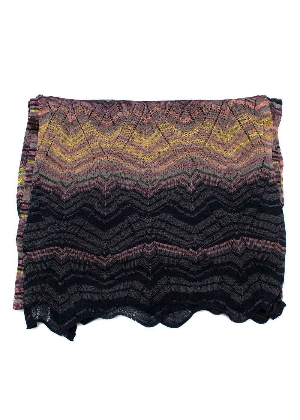 Preowned Missoni Purple and Yellow Zig Zag Knit Scarf viscose