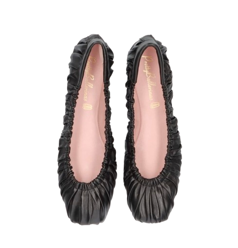 Pretty Ballerinas Kristen Ruched Black Ballerina Flats Size 40 leather