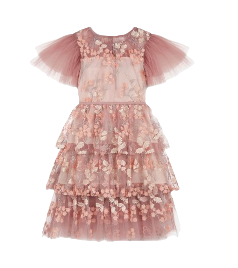 Boys Self Portrait Kids Pink Flower Sequin Midi Dress Size 4 Years polyester