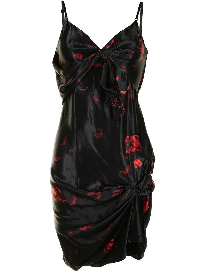 Preowned Alexander Wang Draped Satin Floral Print Mini Dress Size S Black viscose