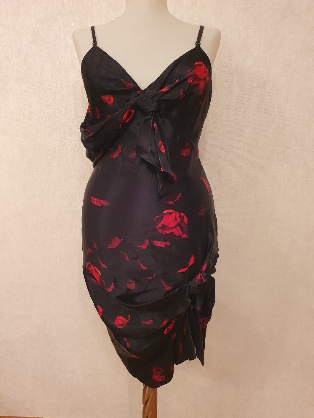 Preowned Alexander Wang Draped Satin Floral Print Mini Dress Size S Black viscose