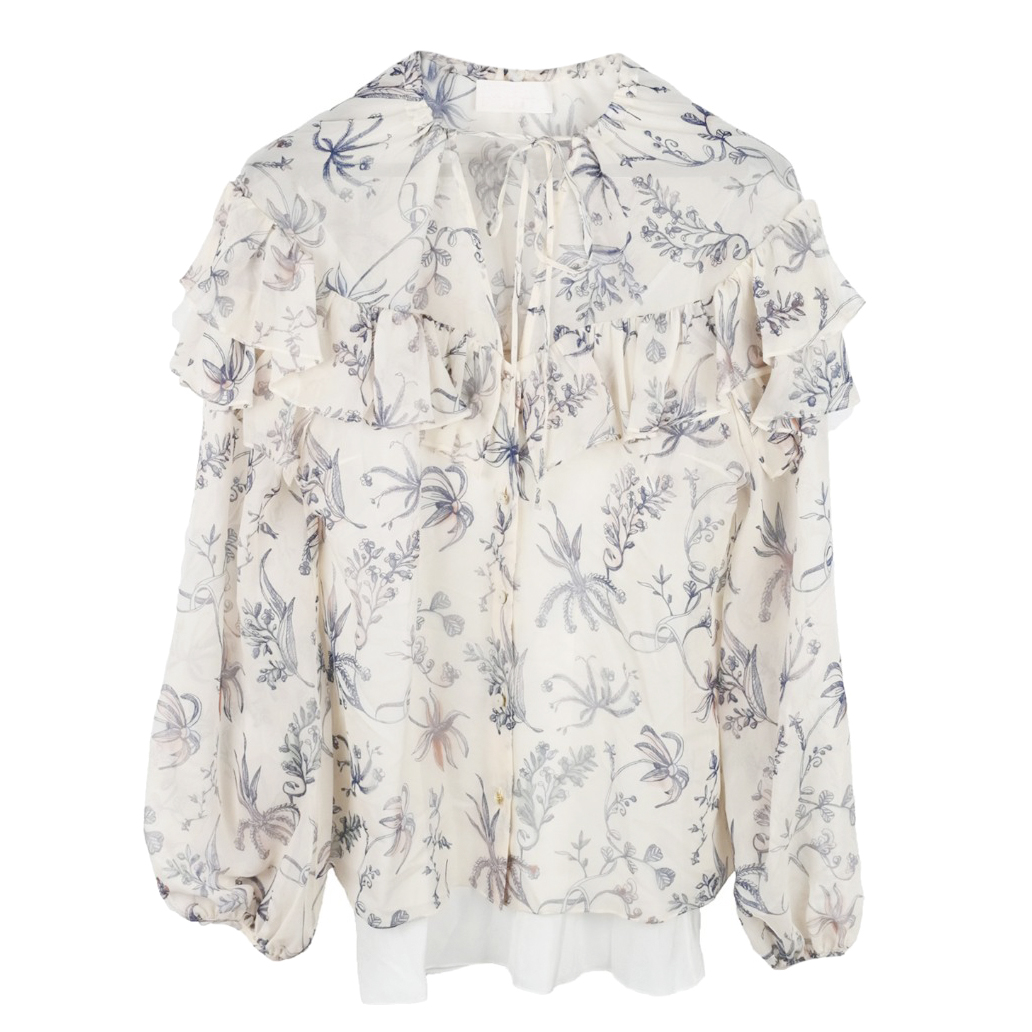 Peter Pilotto Wildflower Ruffled Long Sleeve Blouse Size M White silk