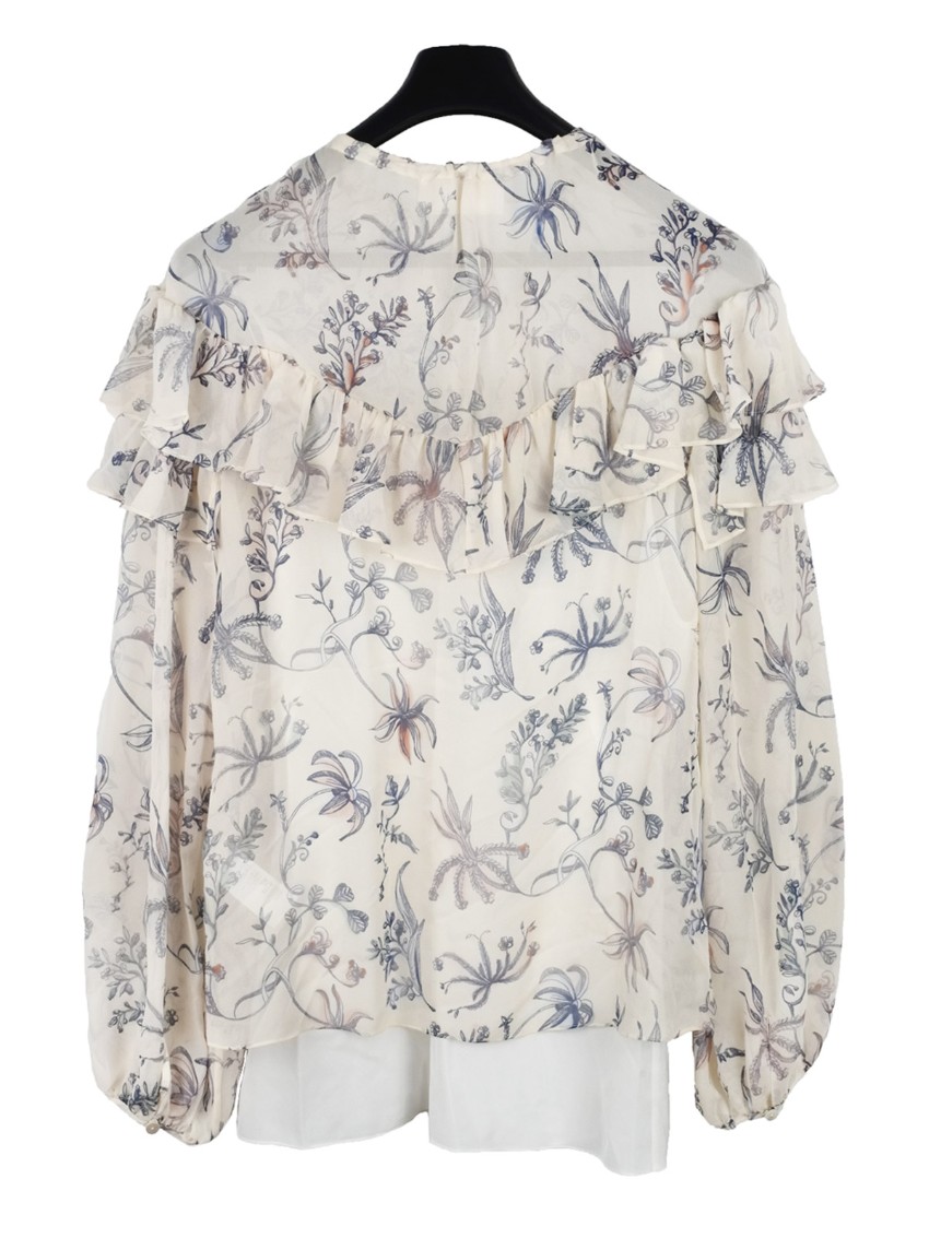 Peter Pilotto Wildflower Ruffled Long Sleeve Blouse Size M White silk