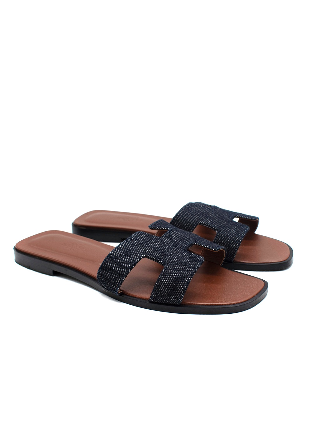 Preowned Hermes Dark Denim Oran Sandals Size 365 Navy blue leather