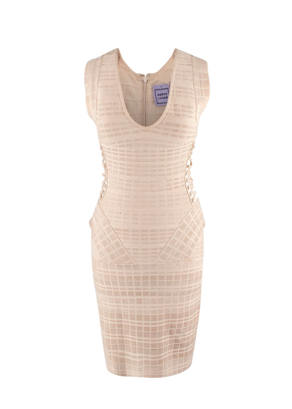 Preowned Herve Leger Beige Velvet Bandage Midi Dress Size XS suede