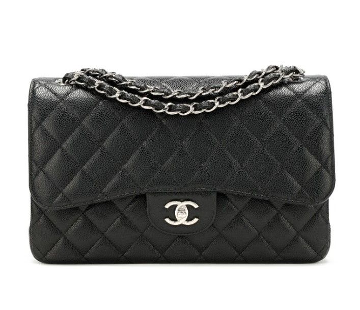 Preowned Chanel Large Black Caviar Leather Double Flap Bag Size XL cavier