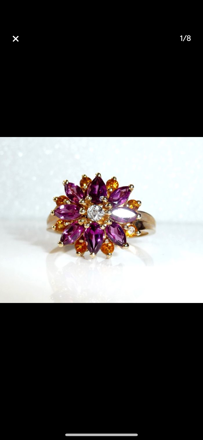 Preowned Bespoke Diamond Amethyst  Citrine Gold Flower Ring Yellow k gold