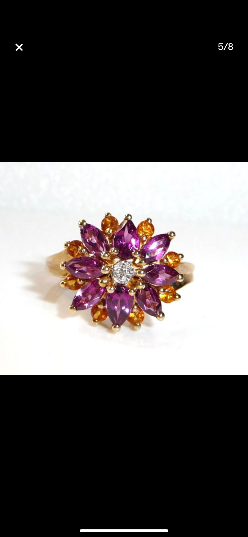 Preowned Bespoke Diamond Amethyst  Citrine Gold Flower Ring Yellow k gold