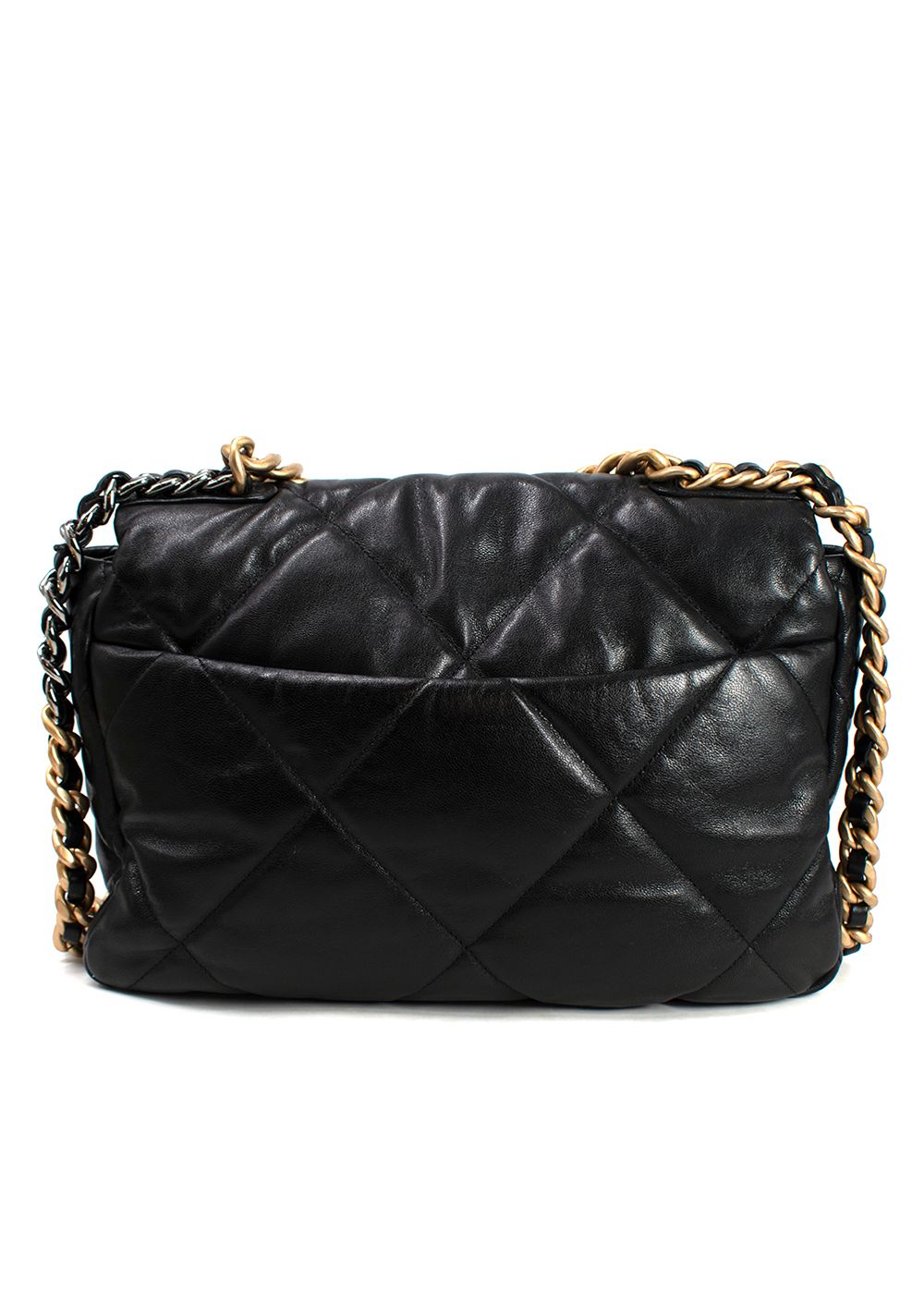 Preowned Chanel Black Shiny Lambskin Maxi 19 Flap Bag leather