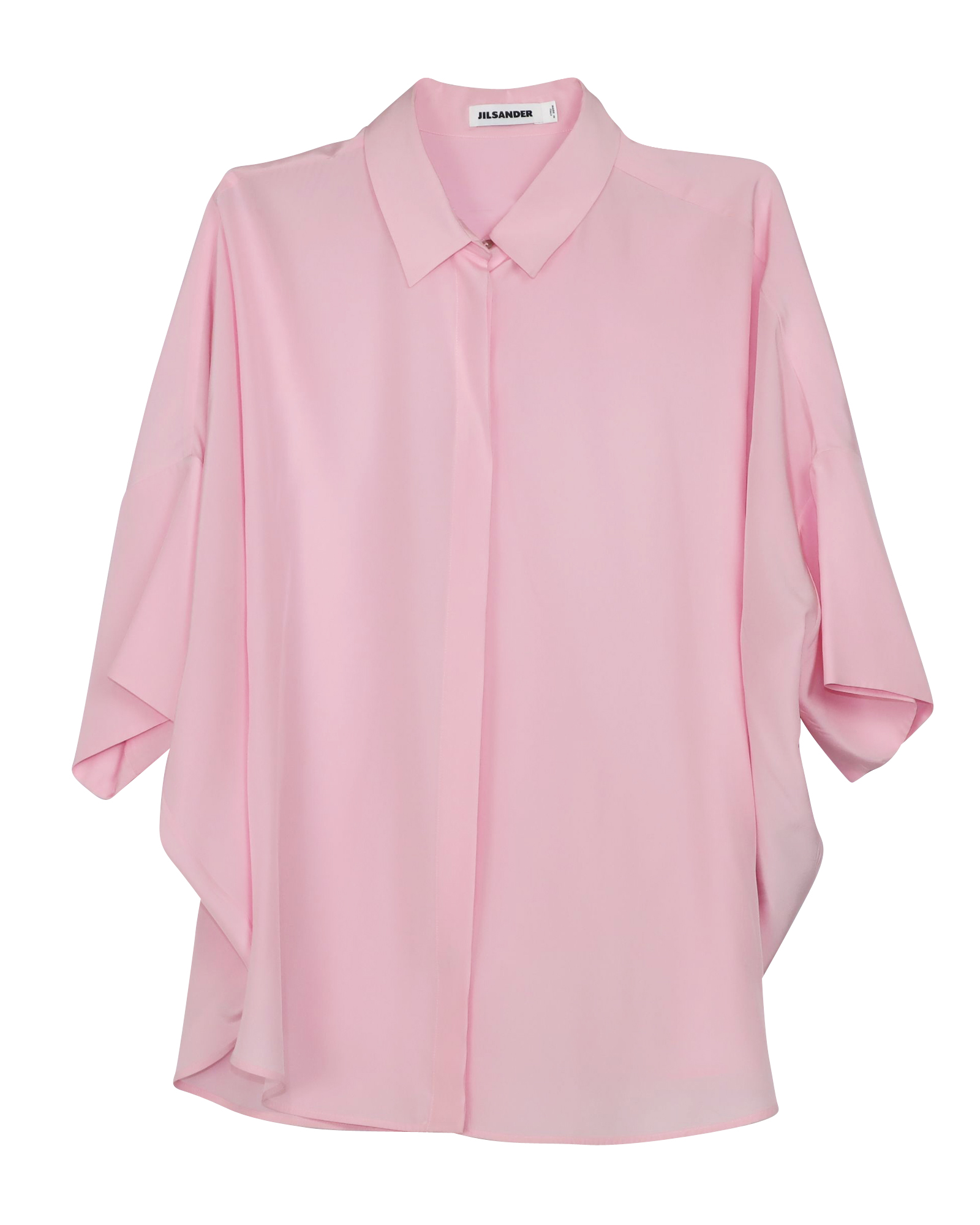 Preowned Jil Sander Pink silk crepe de chine short sleeve blouse Size S