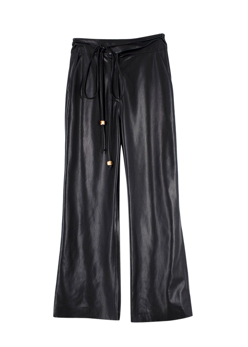 Preowned Nanushka Black Chimo Vegan Leather Wide-leg Trousers Size XS polyester/polyurethane