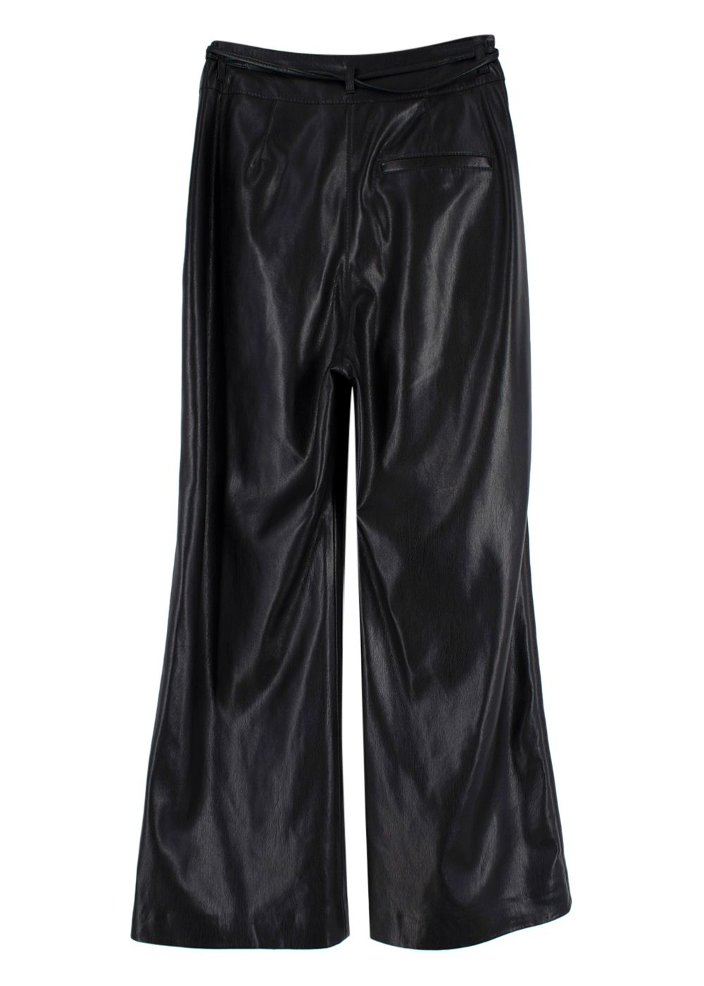 Preowned Nanushka Black Chimo Vegan Leather Wide-leg Trousers Size XS polyester/polyurethane