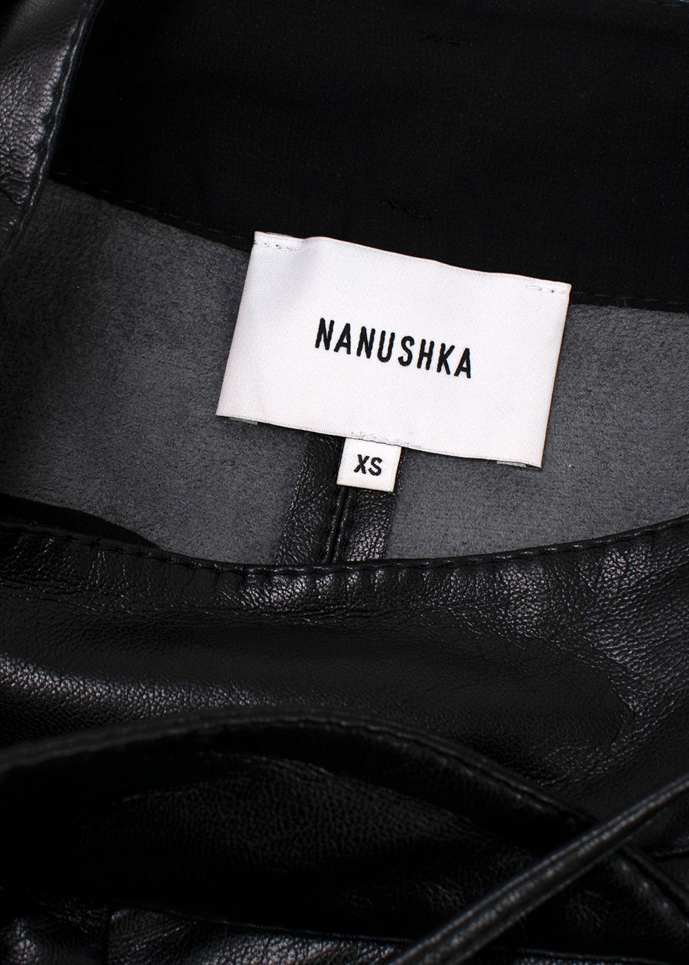 Preowned Nanushka Black Chimo Vegan Leather Wide-leg Trousers Size XS polyester/polyurethane