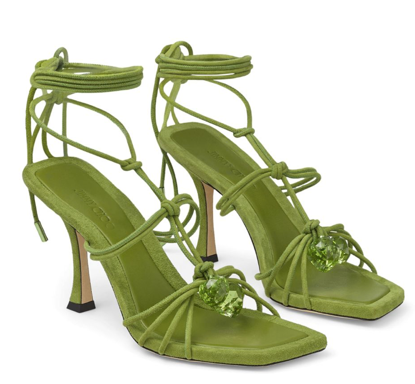 Jimmy Choo Jemma 90 Suede Heeled Sandals Size 40 Green lambskin leather