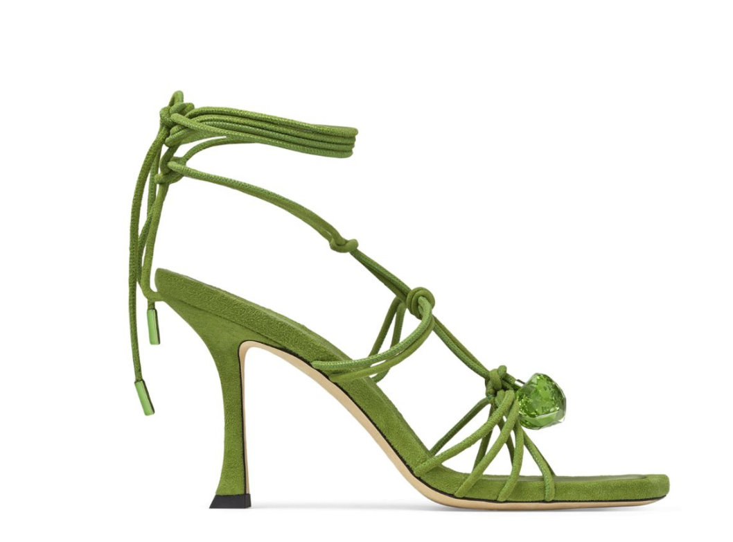 Jimmy Choo Jemma 90 Suede Heeled Sandals Size 40 Green lambskin leather