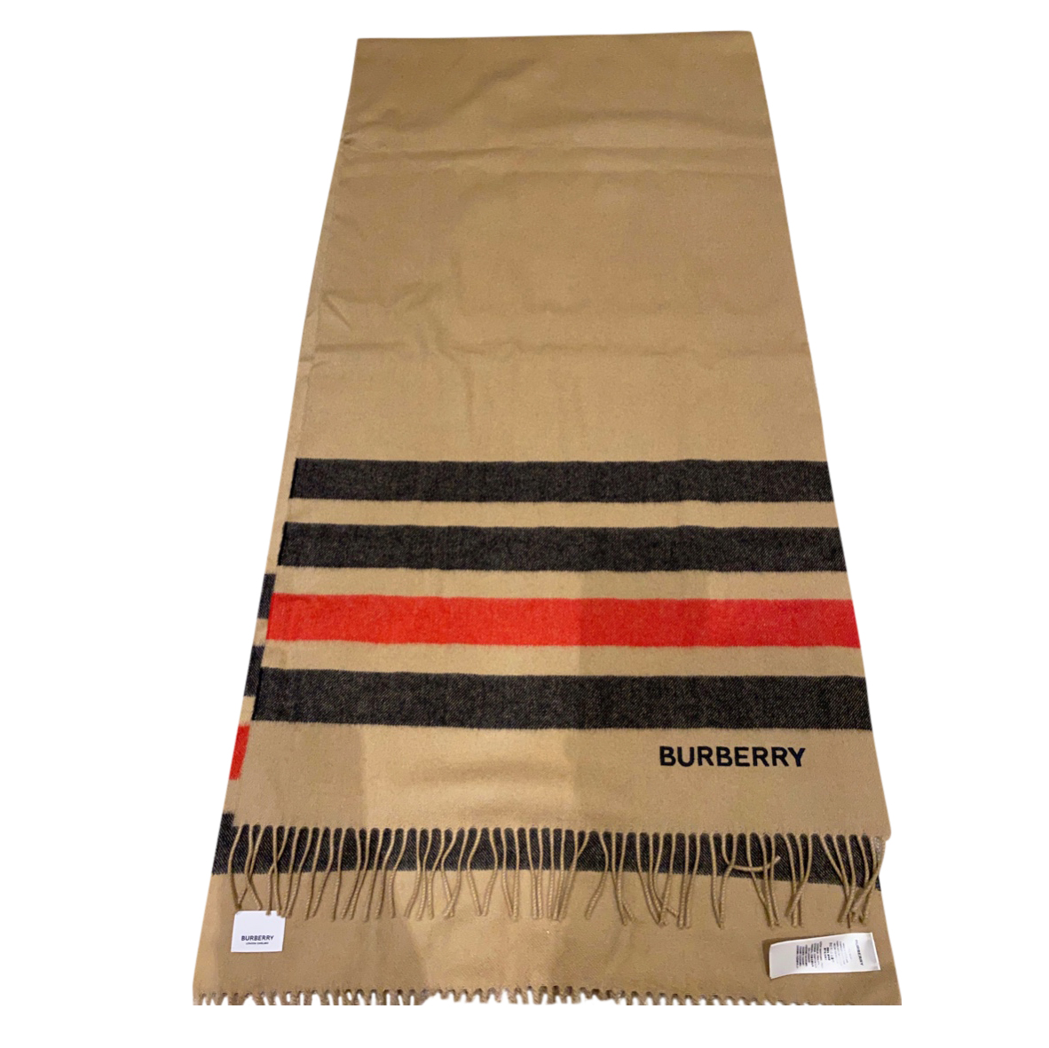 Burberry Archive Beige Cashmere Fringed Scarf Beige/Nude