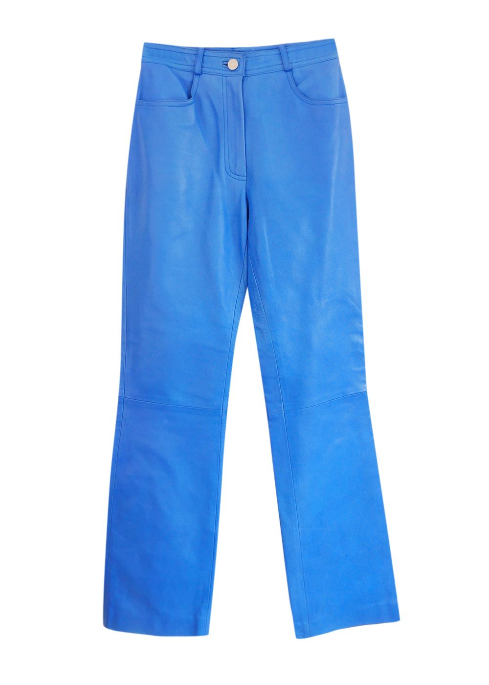 Celine Vintage Blue Mid Rise Leather Trousers Size M Cerulean