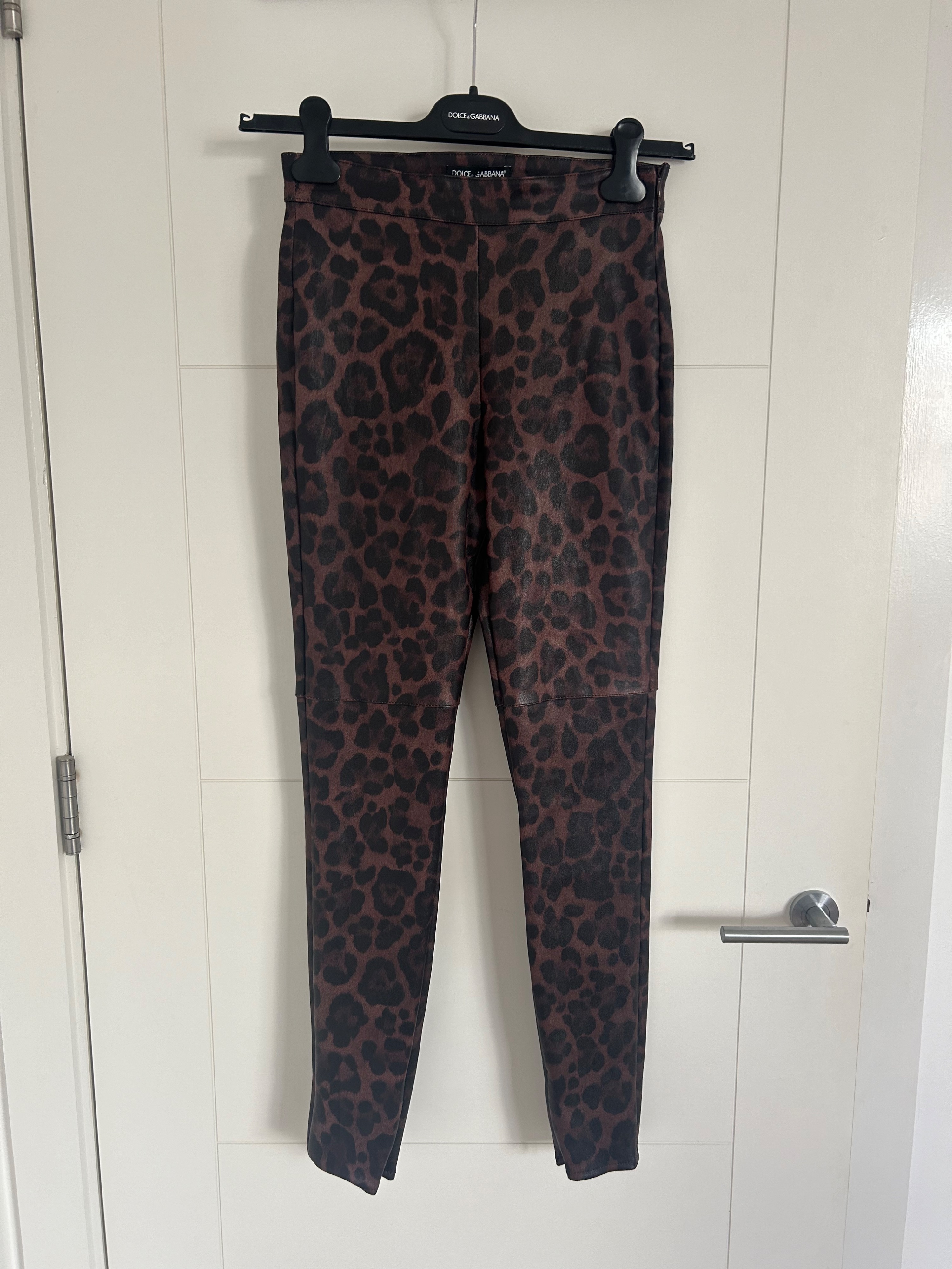 Dolce  Gabbana Leopard Print Leather Trousers Size XS Brown lambskin