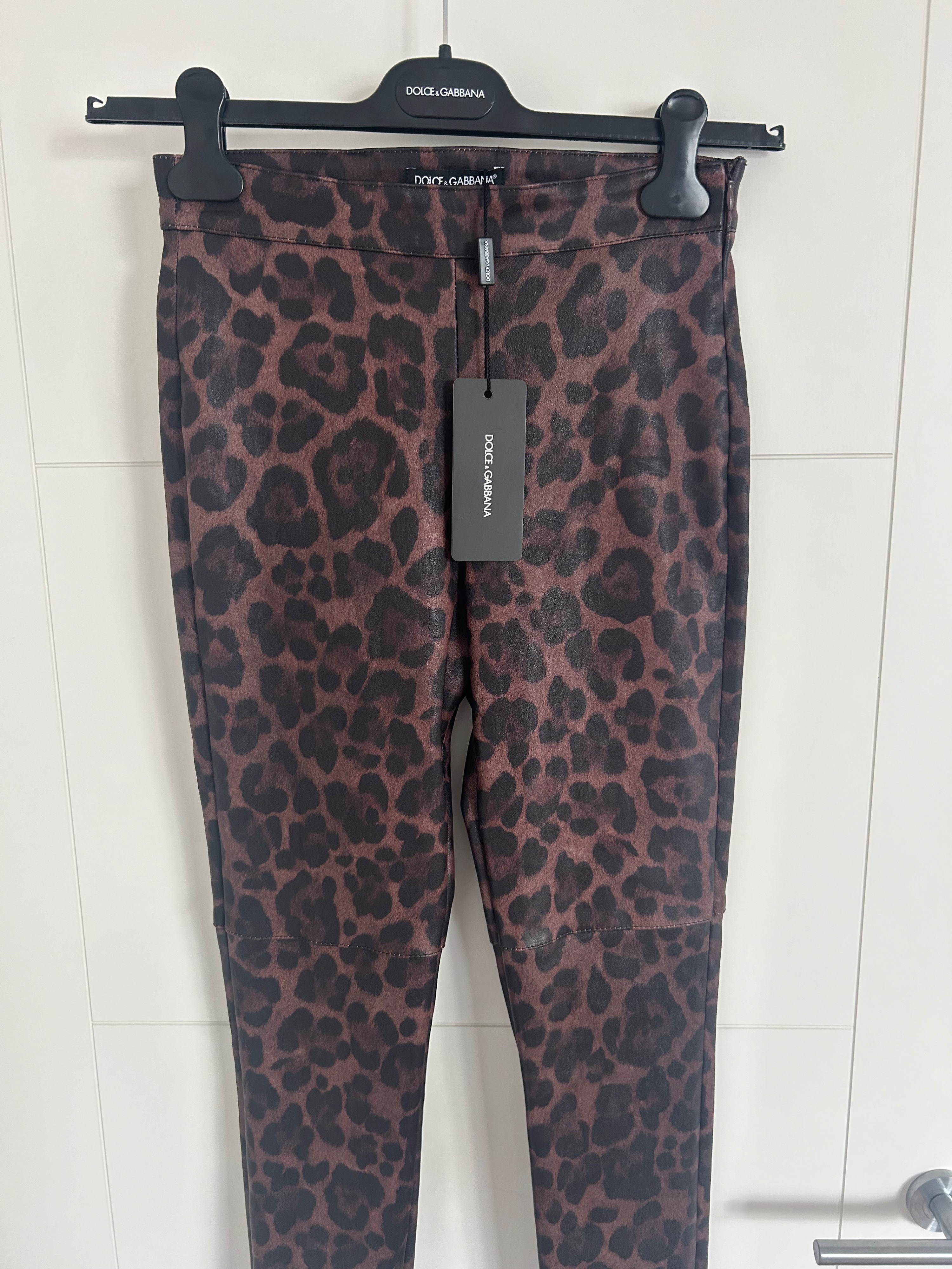 Dolce  Gabbana Leopard Print Leather Trousers Size XS Brown lambskin