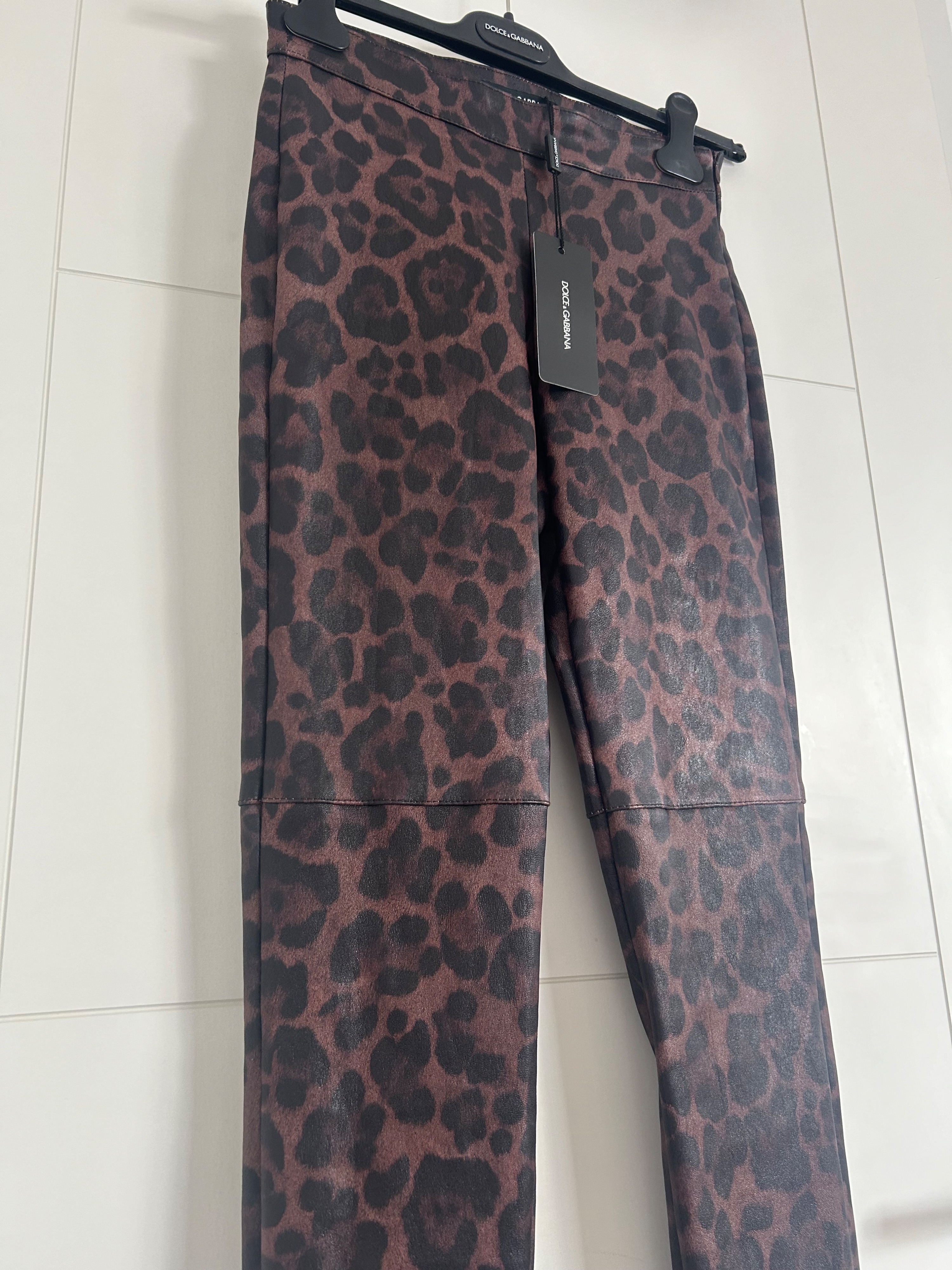 Dolce  Gabbana Leopard Print Leather Trousers Size XS Brown lambskin