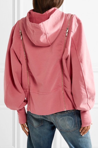 Tre by Natalie Ratabesi Zip-embellished cotton-jersey hoodie - Current Size S Pink cotton