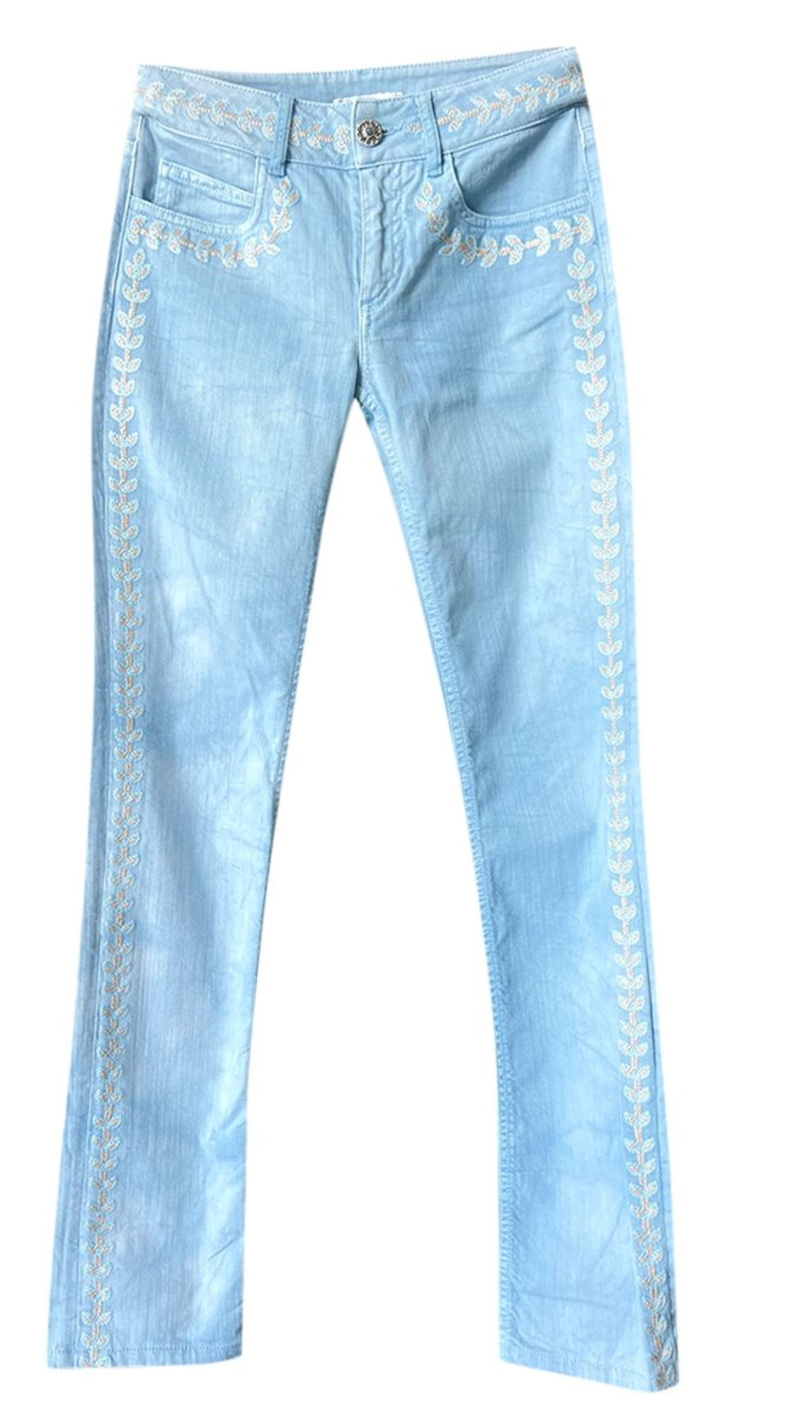 Chanel Light Blue Embroidered Jeans Size S denim