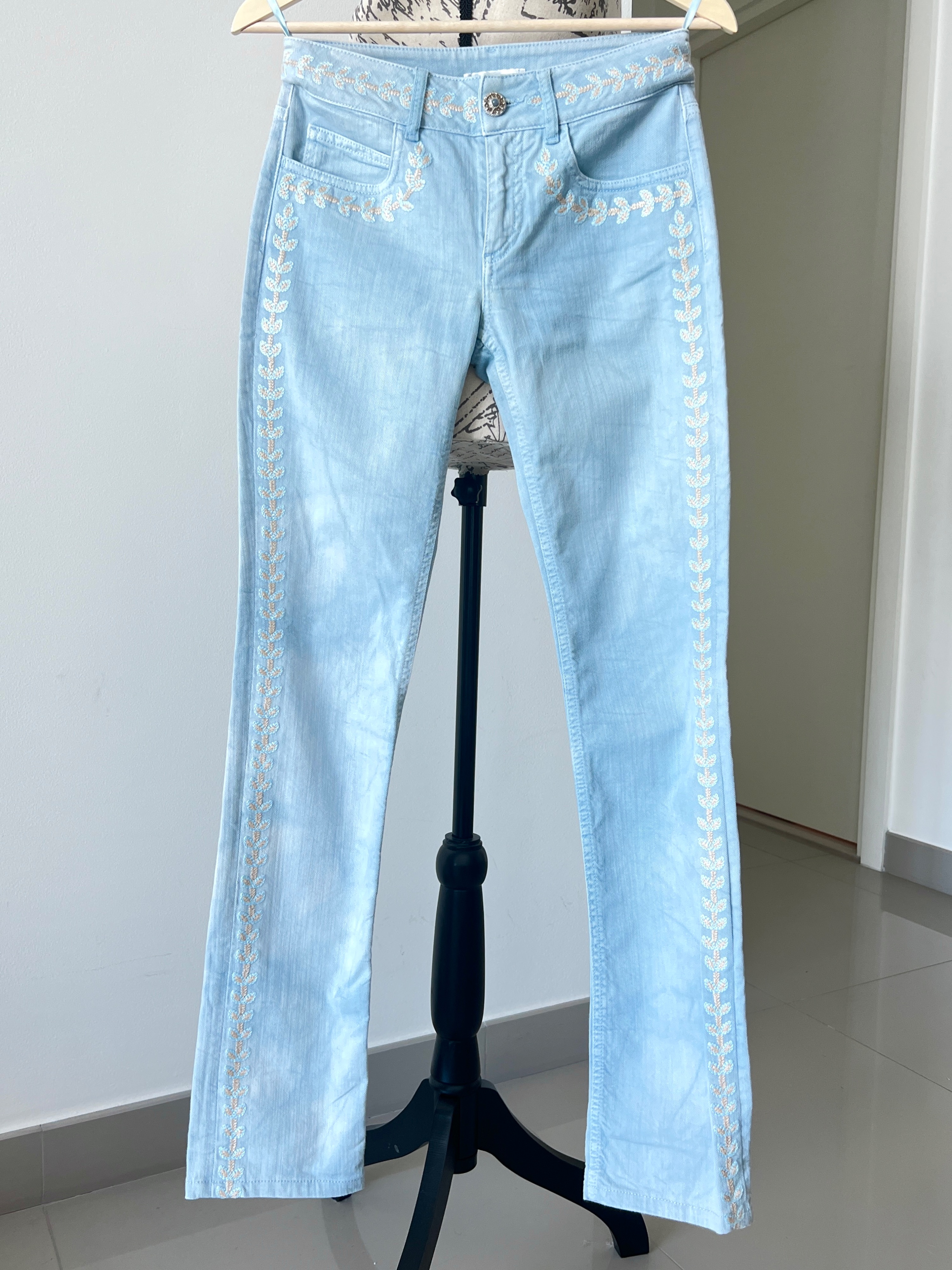 Chanel Light Blue Embroidered Jeans Size S denim