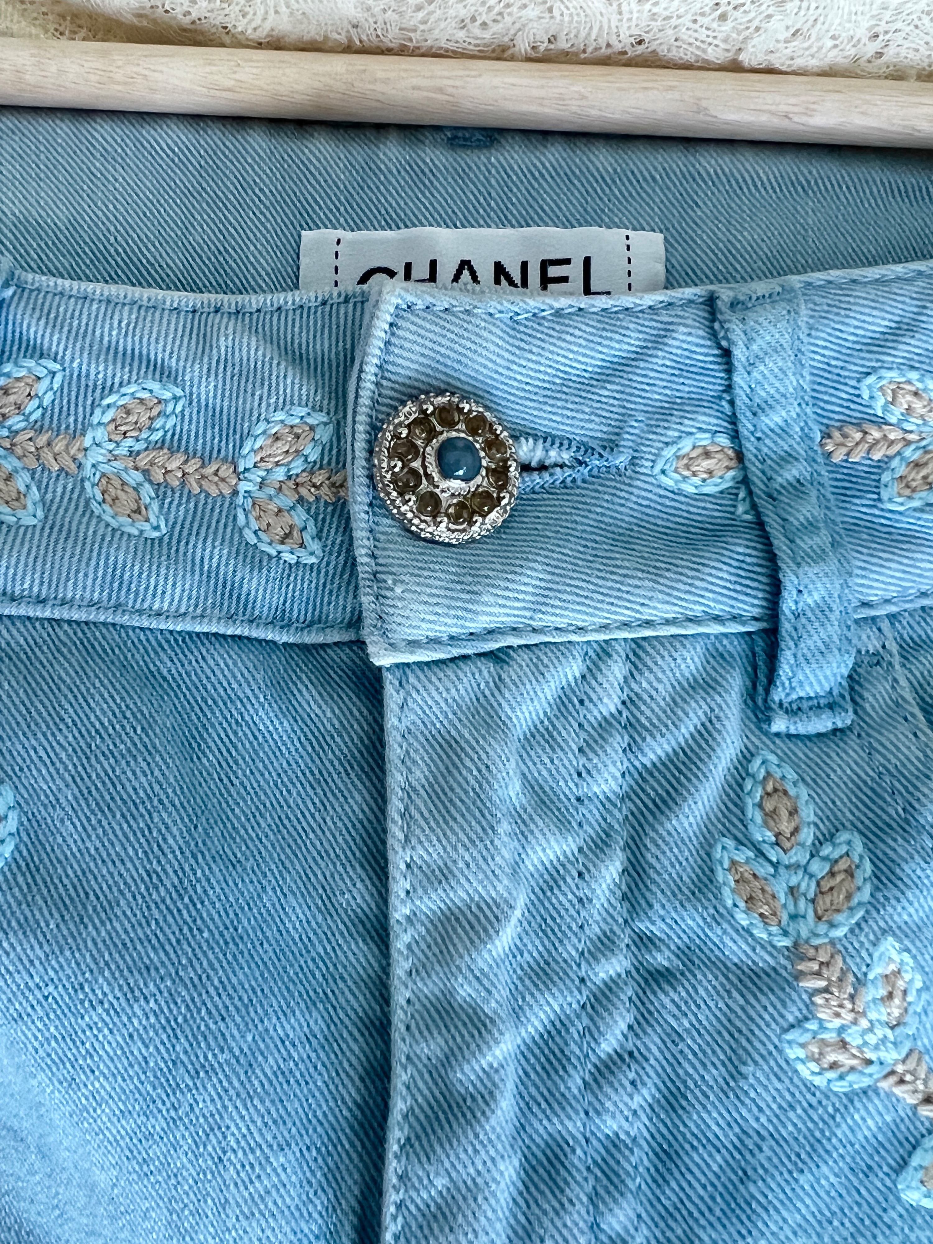 Chanel Light Blue Embroidered Jeans Size S denim