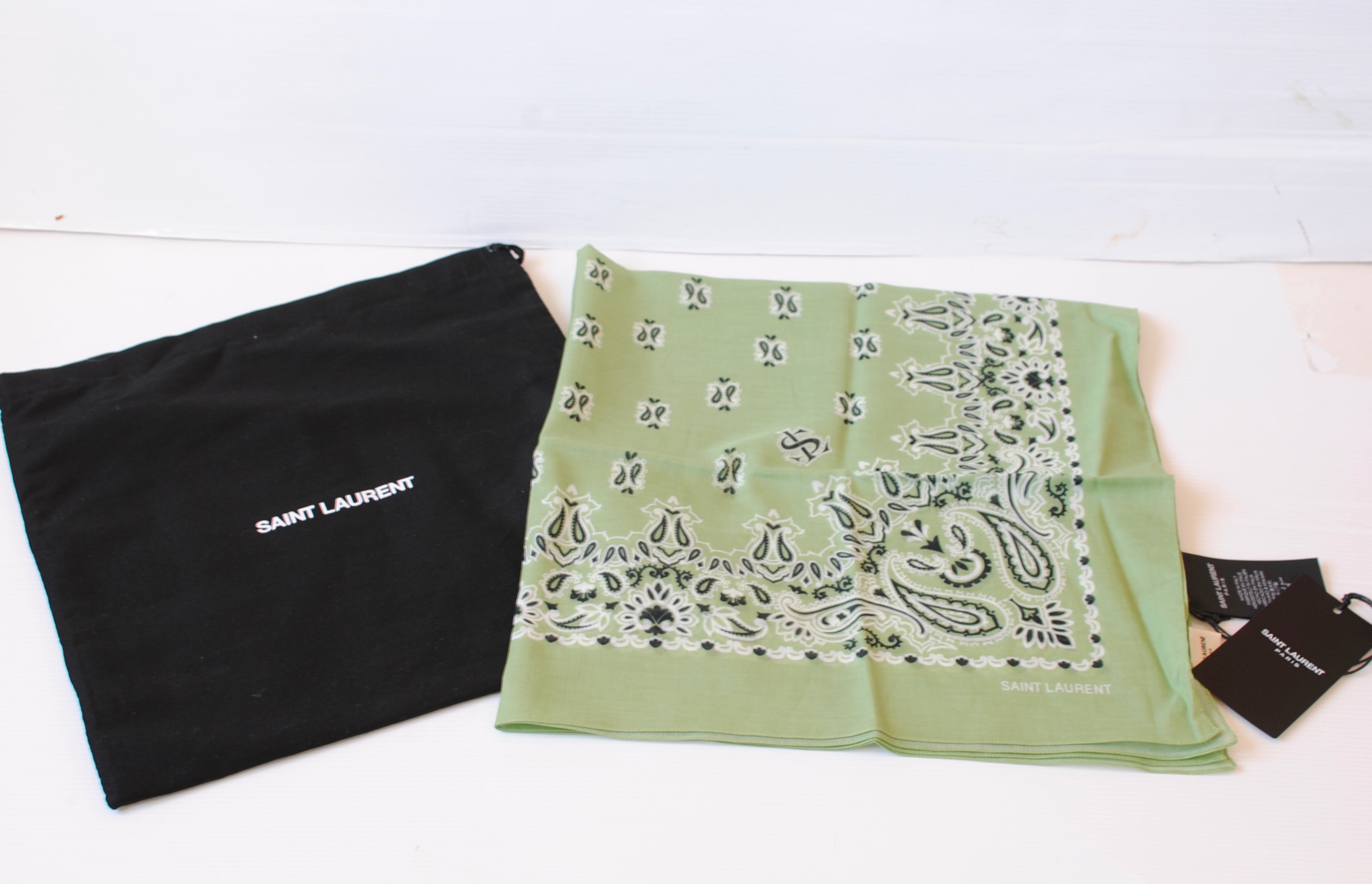 Saint Laurent Green Bandana Scarf cotton