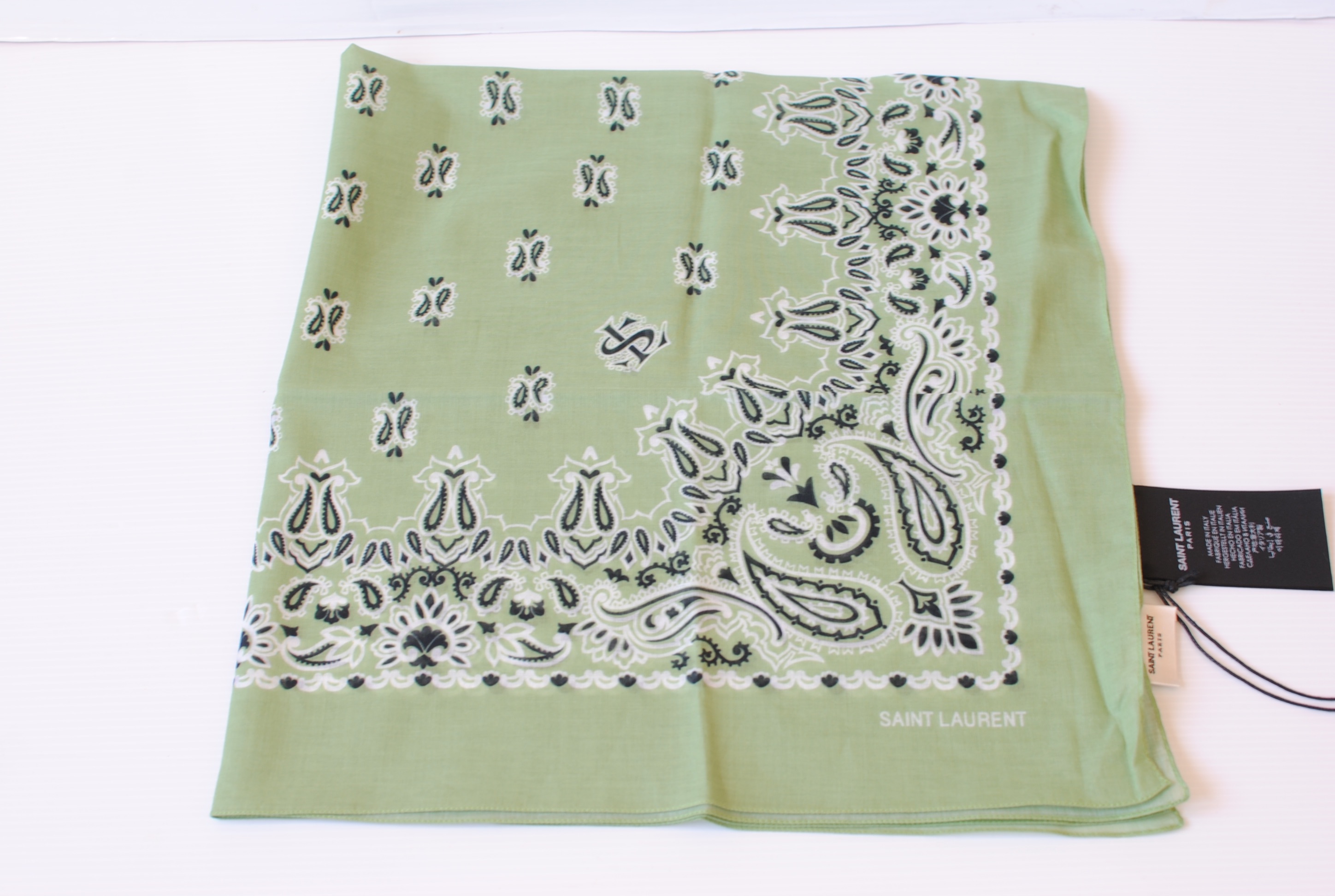 Saint Laurent Green Bandana Scarf cotton