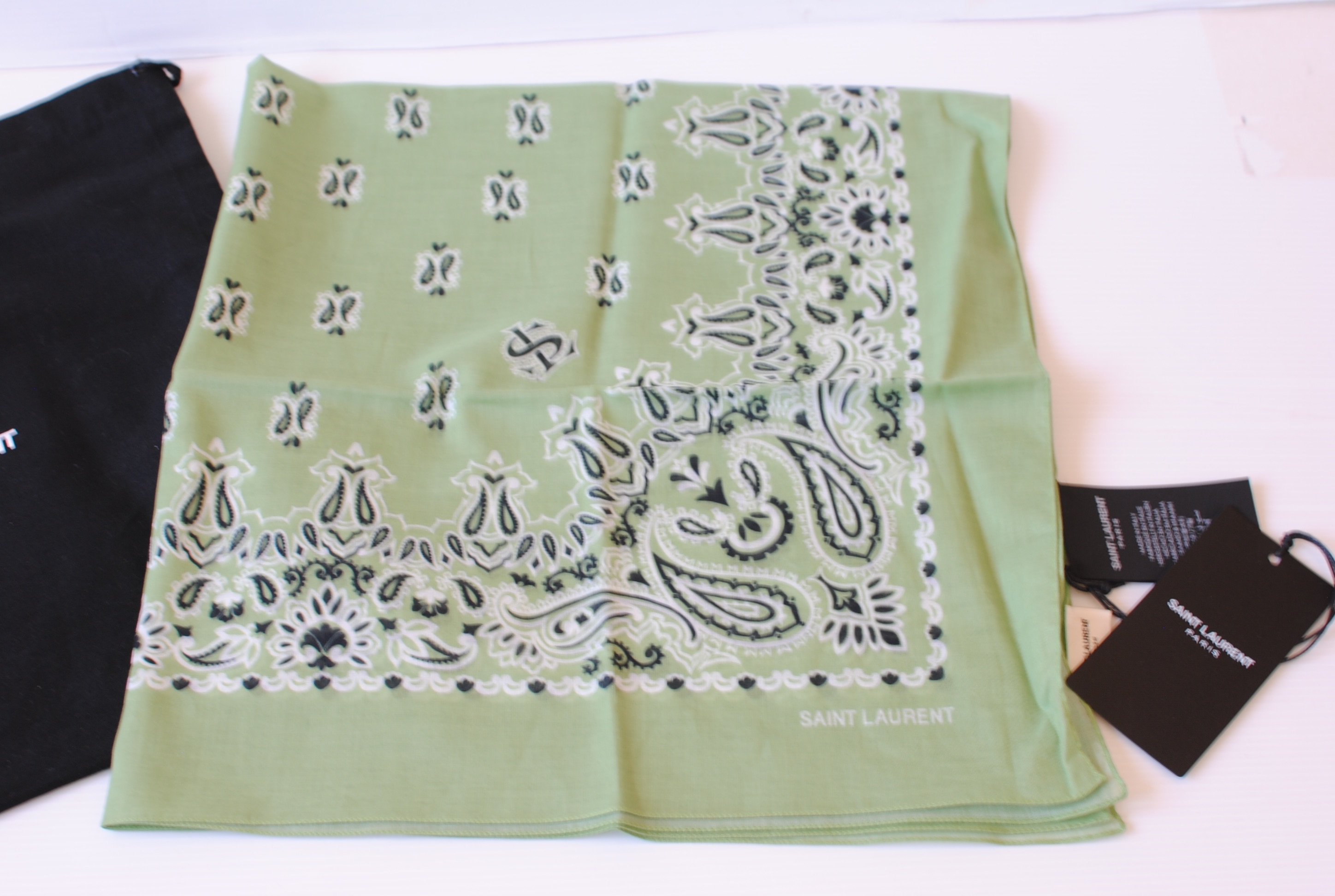 Saint Laurent Green Bandana Scarf cotton