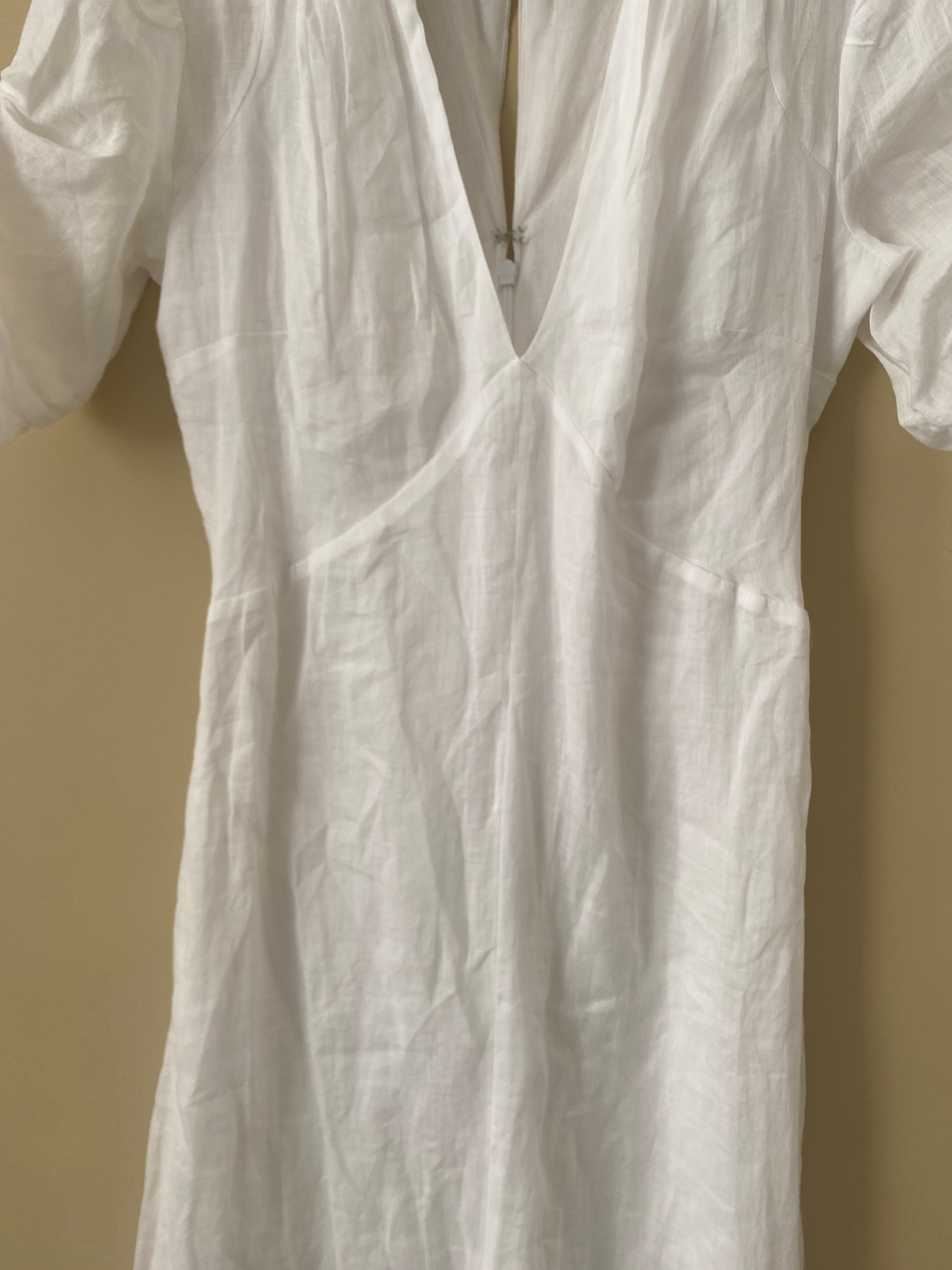 Frame White Shirred Sleeve Cotton Midi Dress Size XS