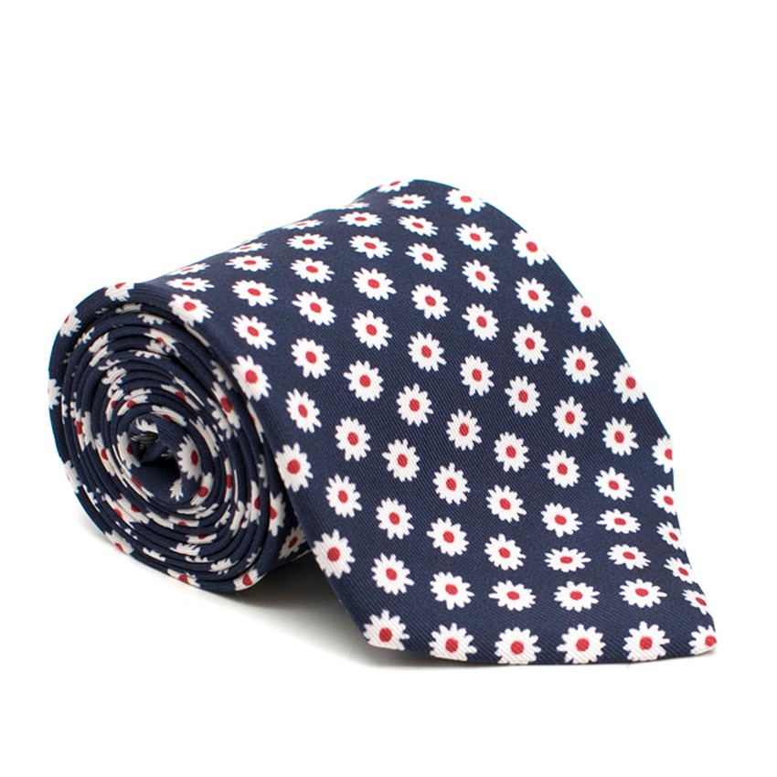 Eddy Monetti Navy Floral Print Silk Tie