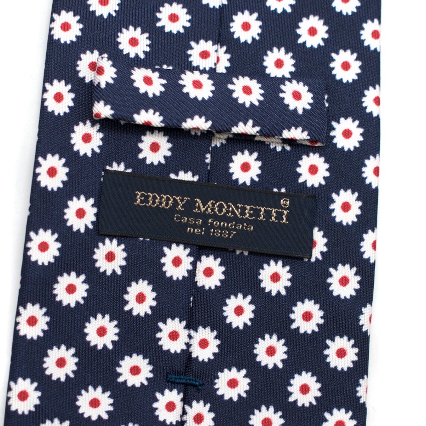 Eddy Monetti Navy Floral Print Silk Tie