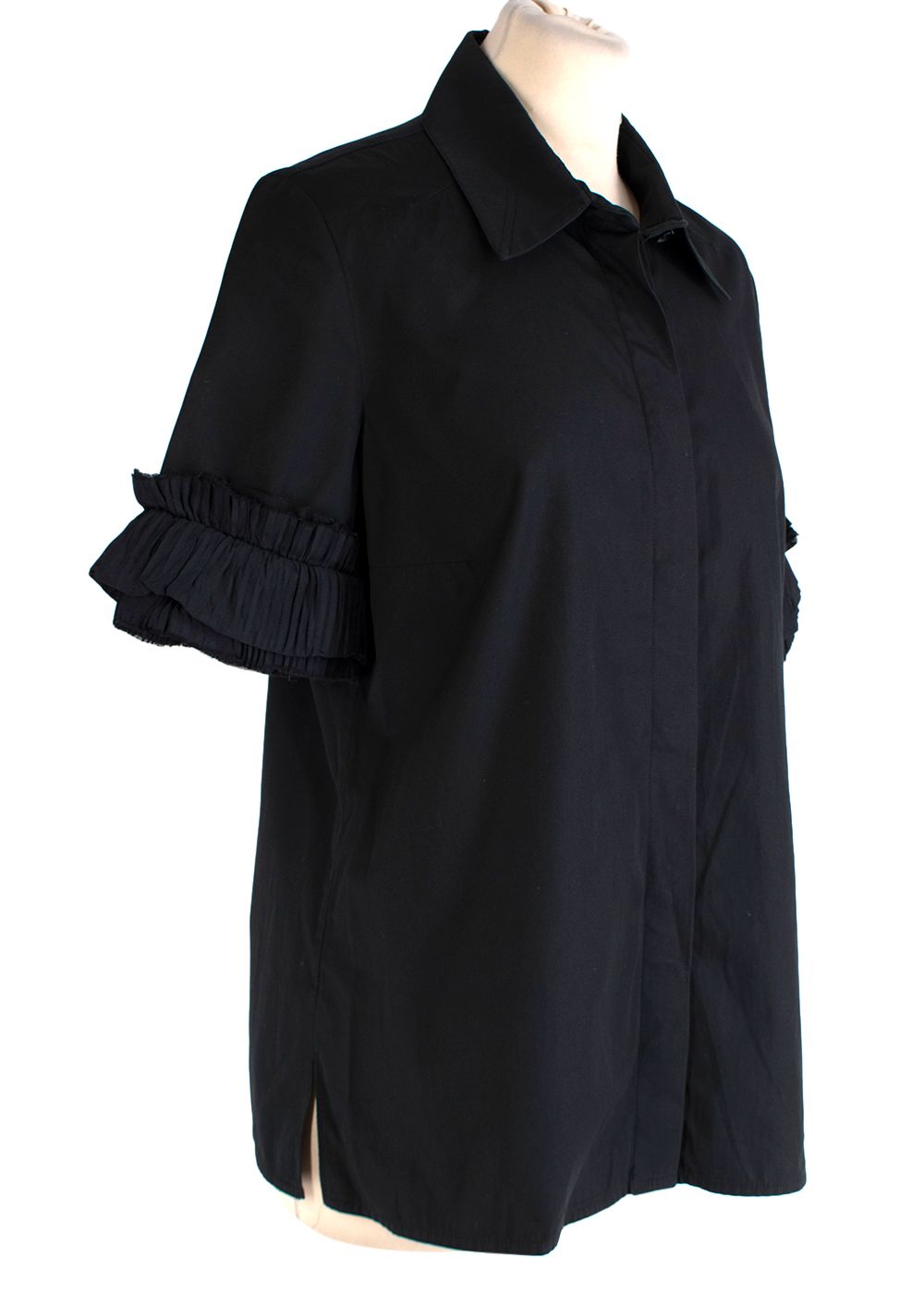 Preowned Givenchy Black Pleated Hem Short Sleeve Shirt Size S cotton