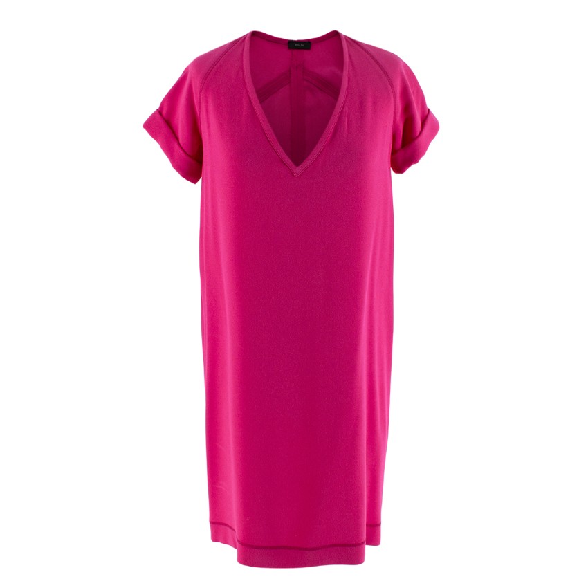 Preowned Joseph Fuchsia Short Sleeve V Neck Crepe Stretch Dress Size M Pink synthetic