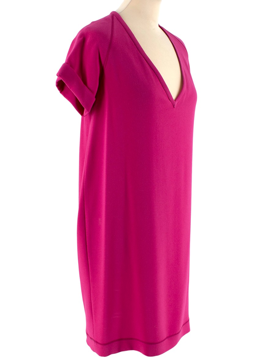 Preowned Joseph Fuchsia Short Sleeve V Neck Crepe Stretch Dress Size M Pink synthetic