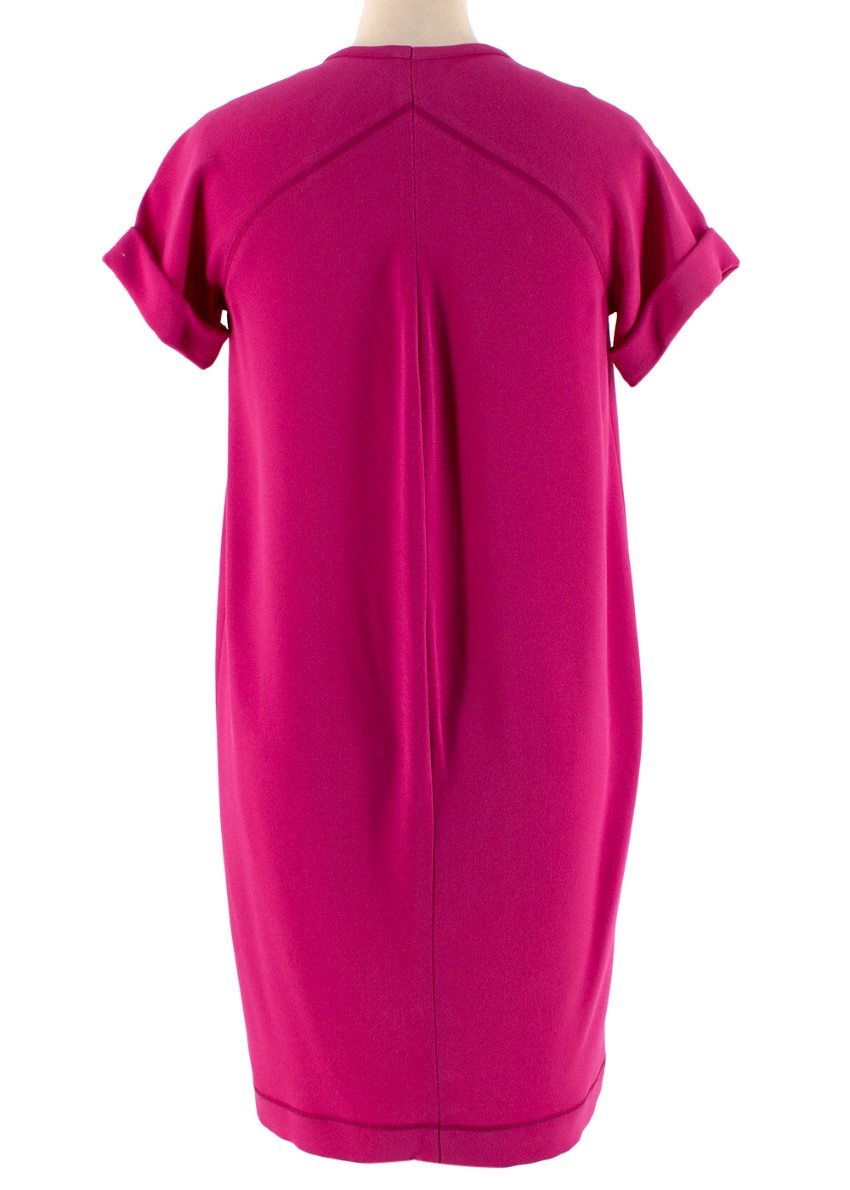 Preowned Joseph Fuchsia Short Sleeve V Neck Crepe Stretch Dress Size M Pink synthetic