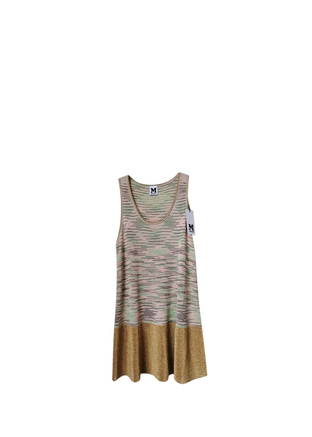 Missoni M Green Pink  Gold Knitted Skater Dress Size XS Gold and mixed colour cotton