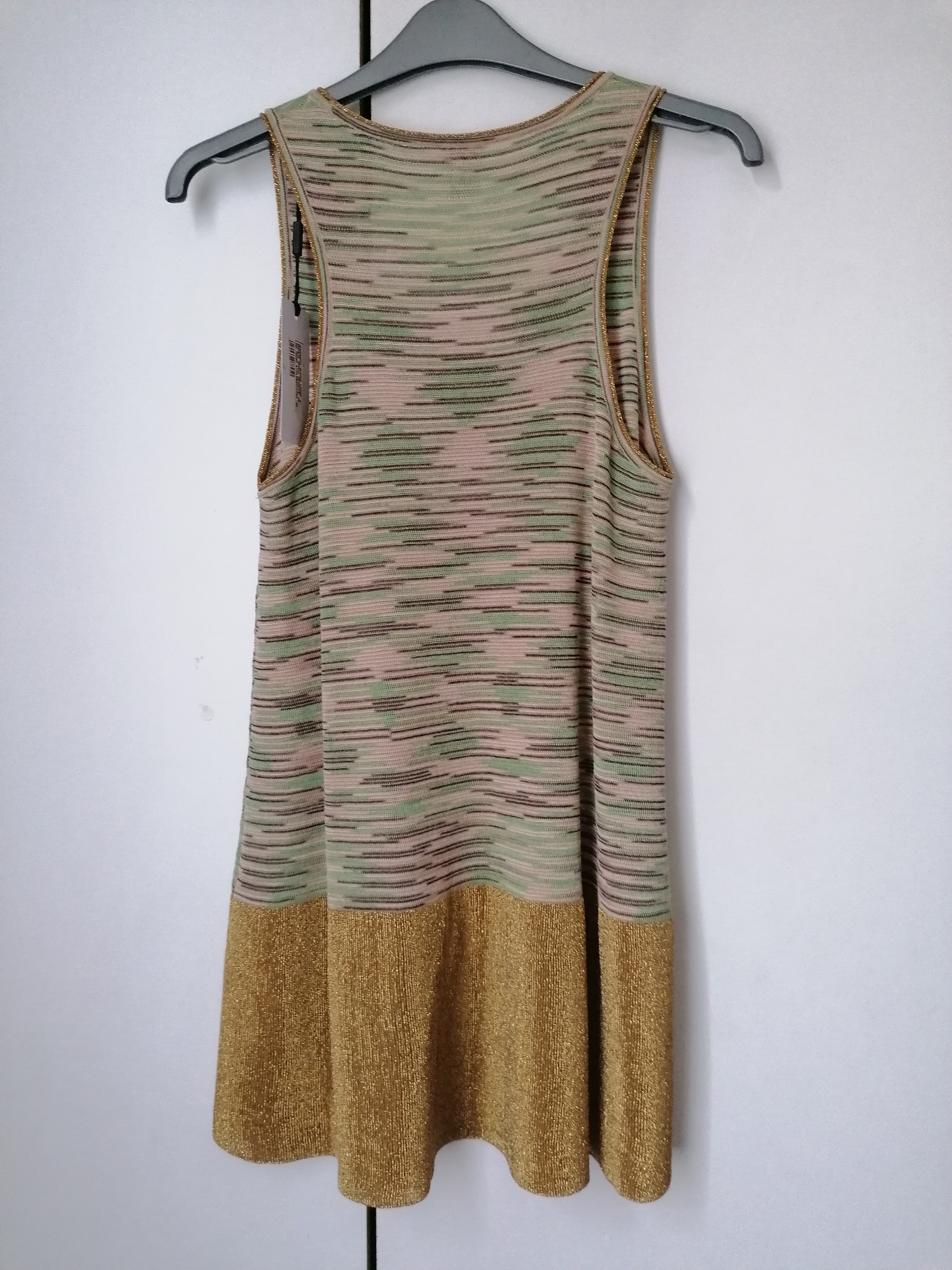 Missoni M Green Pink  Gold Knitted Skater Dress Size XS Gold and mixed colour cotton