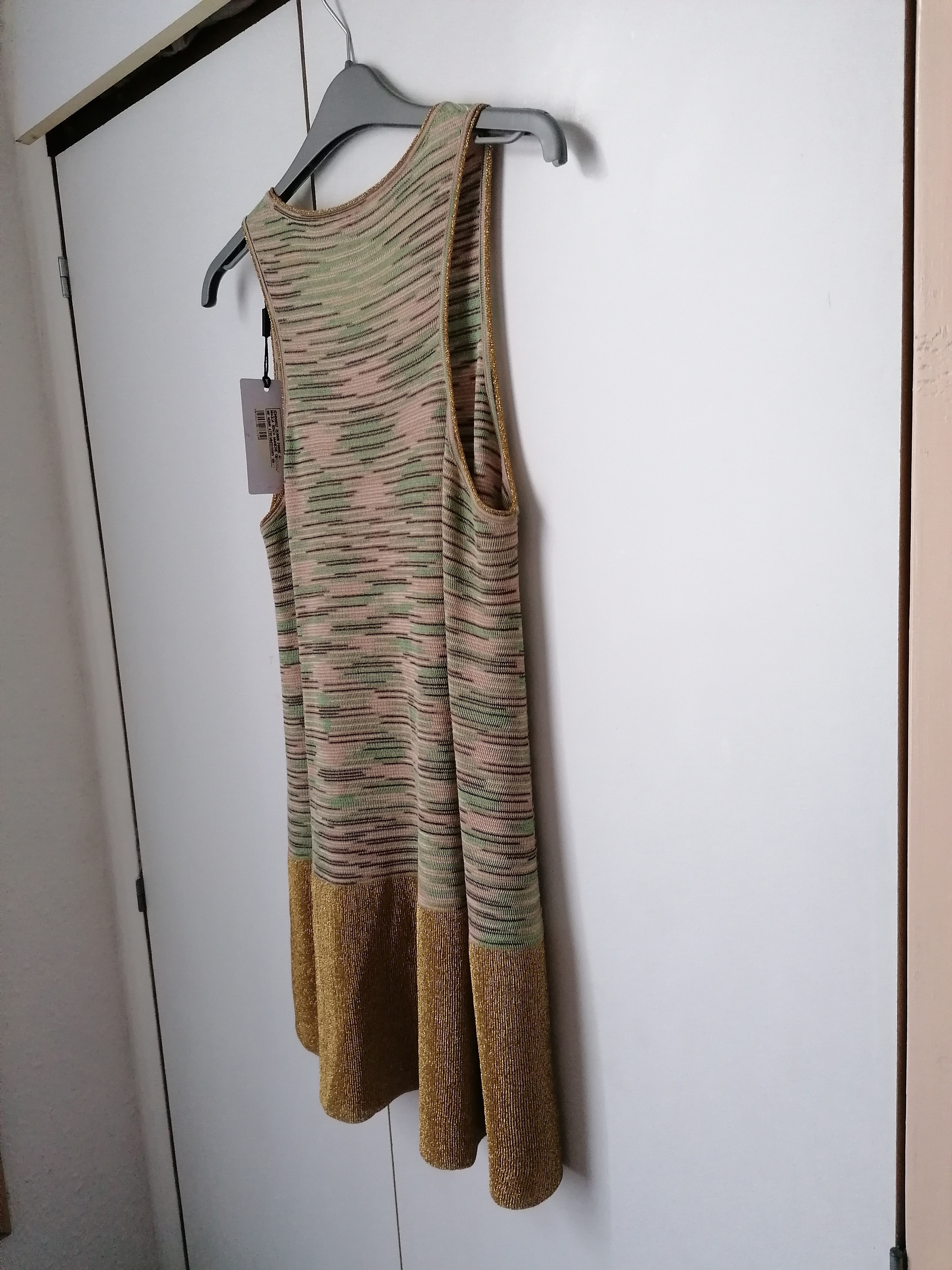 Missoni M Green Pink  Gold Knitted Skater Dress Size XS Gold and mixed colour cotton