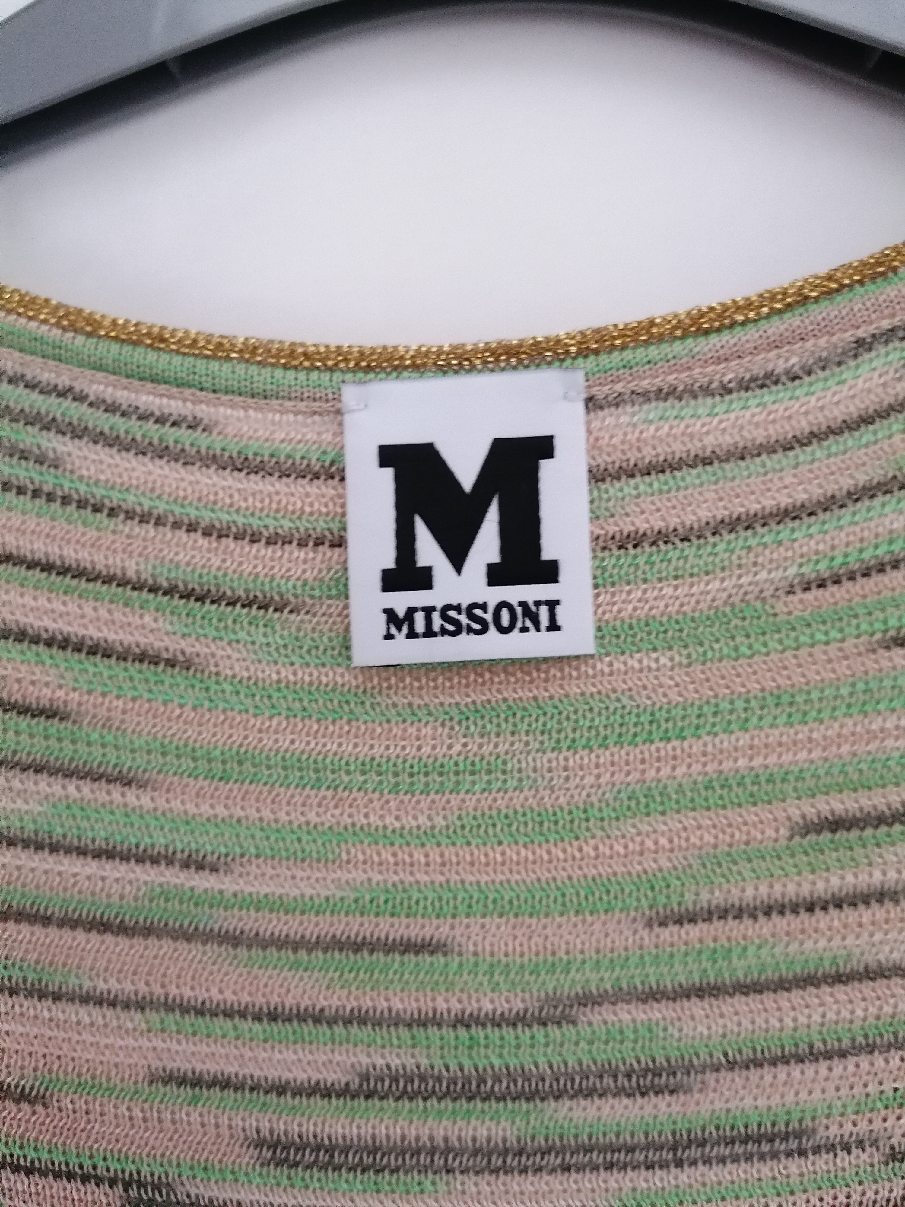 Missoni M Green Pink  Gold Knitted Skater Dress Size XS Gold and mixed colour cotton