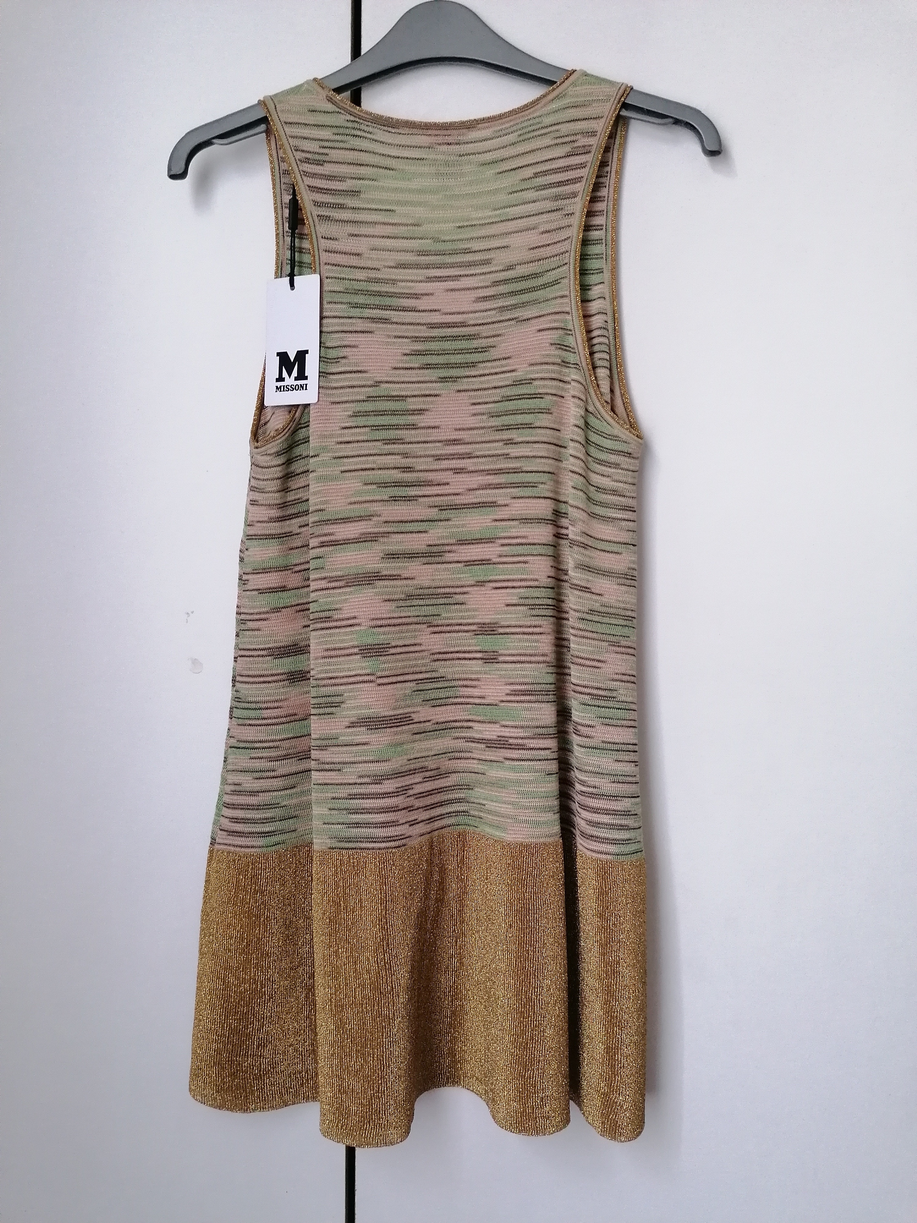 Missoni M Green Pink  Gold Knitted Skater Dress Size XS Gold and mixed colour cotton