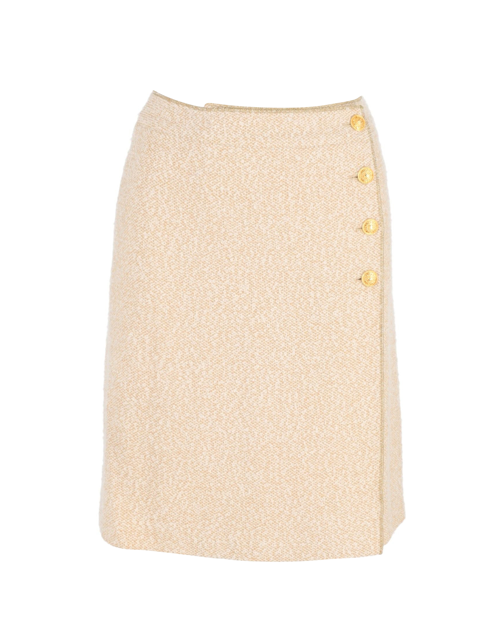 Preowned Chanel Cream Tweed Wrap Midi Skirt Size S white | cream wool/hair