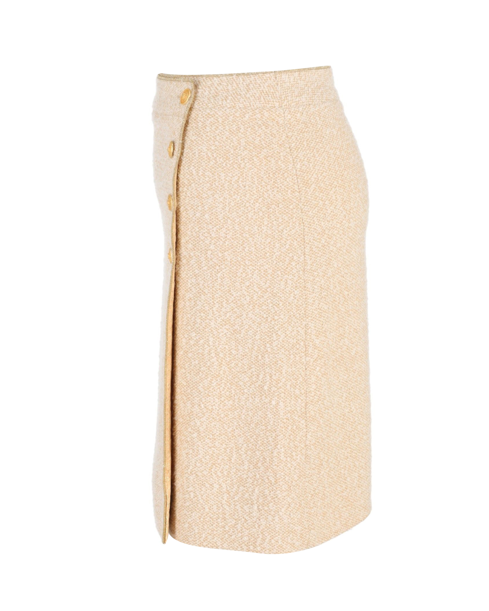 Preowned Chanel Cream Tweed Wrap Midi Skirt Size S white | cream wool/hair