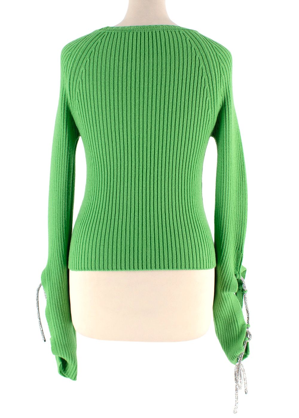 Giuseppe Di Morabito Green Ribbed Crystal Detail Skirt and Top Set Size XXS wool